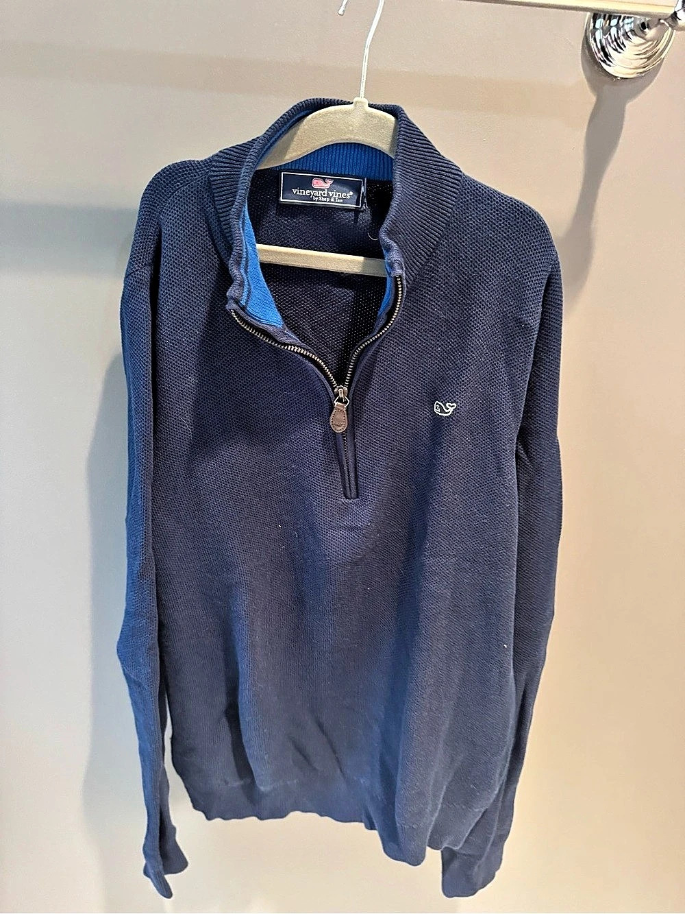 Vineyard Vines Boys Navy Quarter Zip Sweater Medium Whale Logo